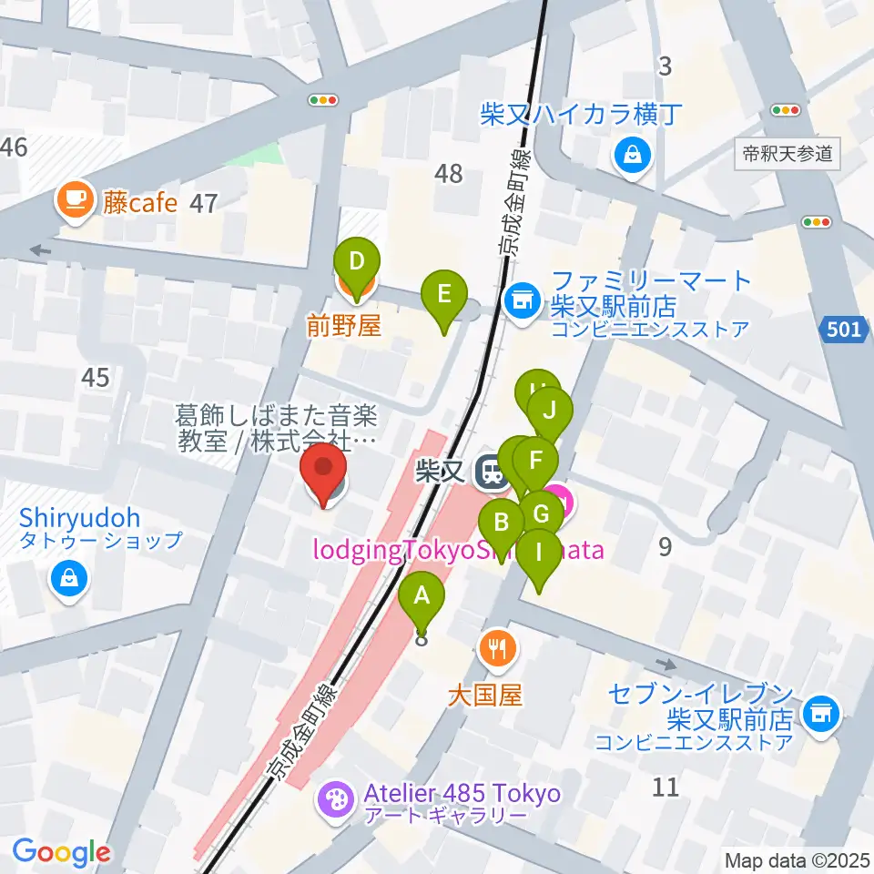 葛飾しばまた音楽教室周辺のファミレス・ファーストフード一覧地図