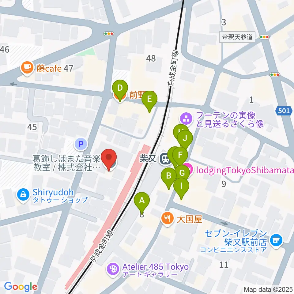 葛飾しばまた音楽教室周辺のファミレス・ファーストフード一覧地図