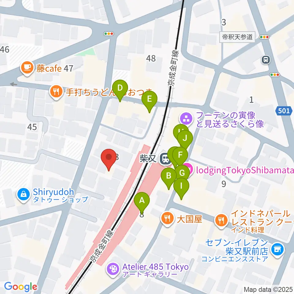 葛飾しばまた音楽教室周辺のファミレス・ファーストフード一覧地図