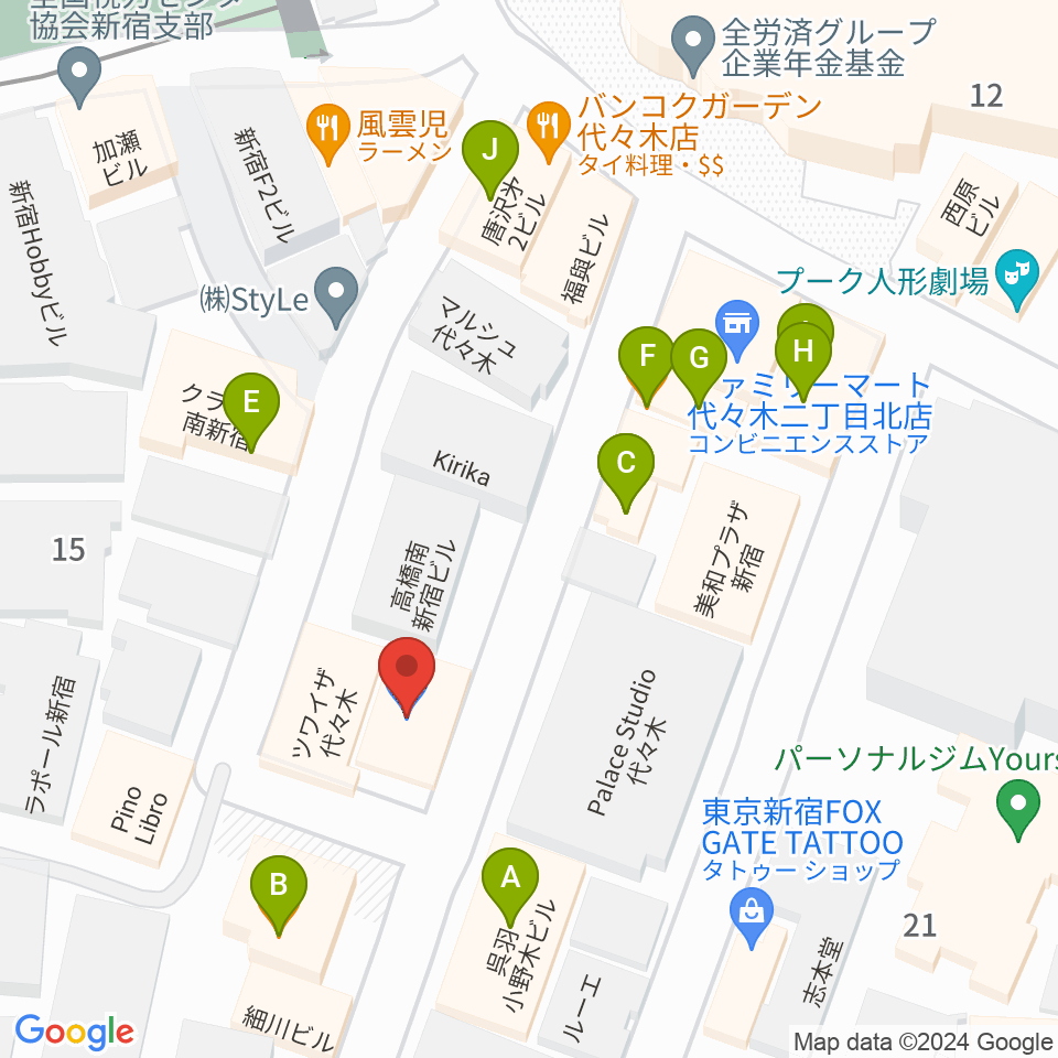 スタジオミュージアム新宿店周辺のファミレス・ファーストフード一覧地図