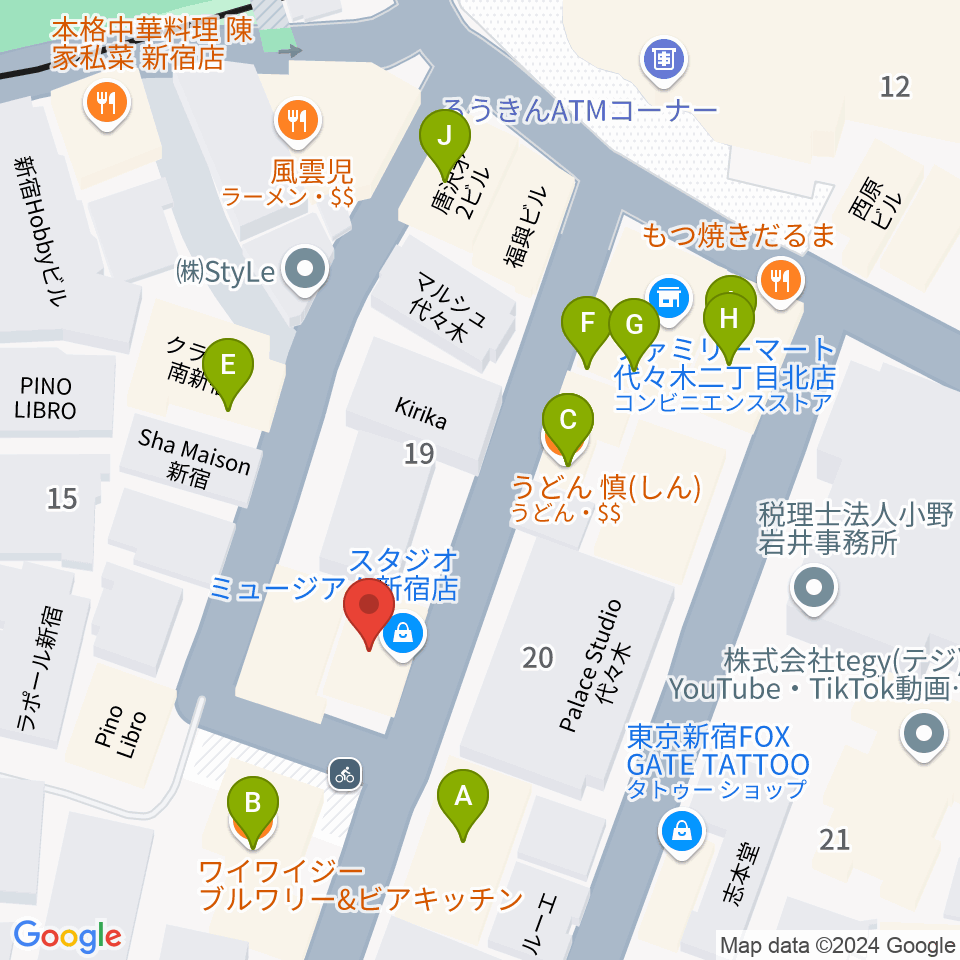 スタジオミュージアム新宿店周辺のファミレス・ファーストフード一覧地図