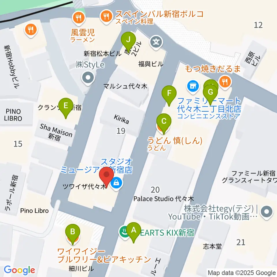 スタジオミュージアム新宿店周辺のファミレス・ファーストフード一覧地図