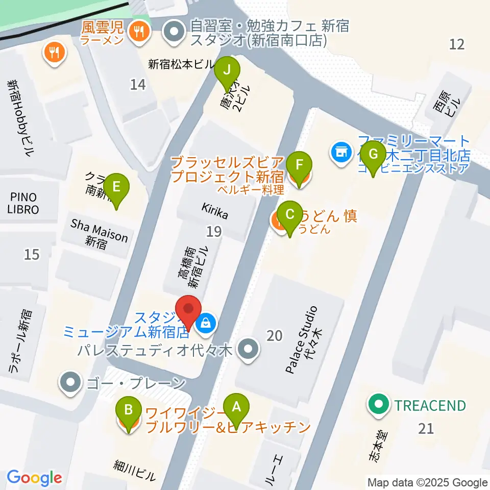 スタジオミュージアム新宿店周辺のファミレス・ファーストフード一覧地図