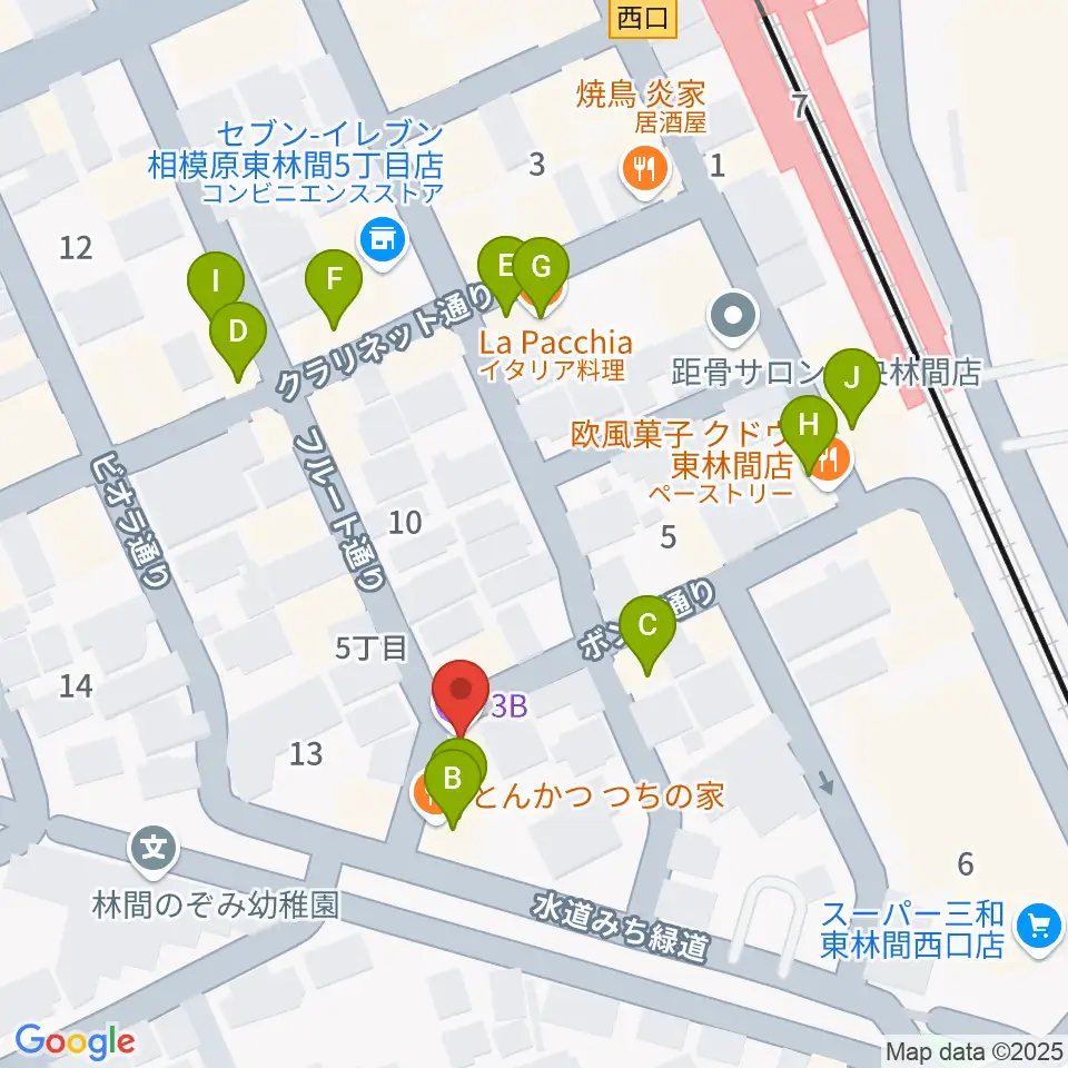 ギター・ベースの修理工房 3B周辺のファミレス・ファーストフード一覧地図