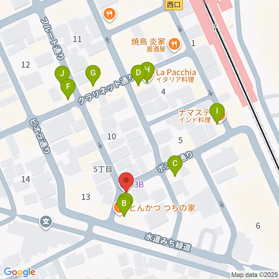 ギター・ベースの修理工房 3B周辺のファミレス・ファーストフード一覧地図