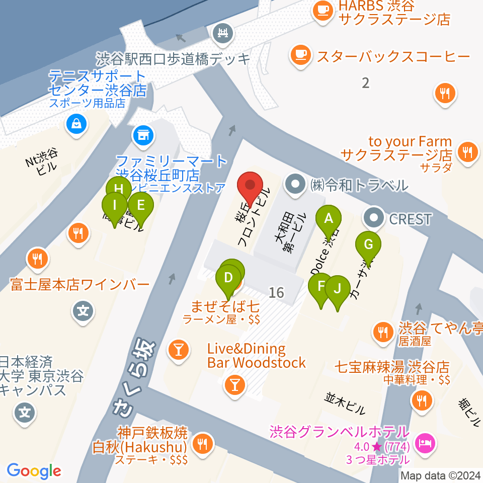 渋谷ギターズステーション周辺のファミレス・ファーストフード一覧地図