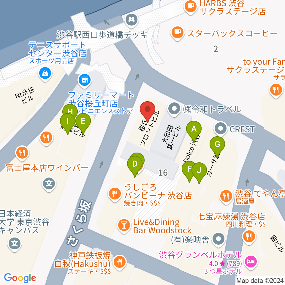 渋谷ギターズステーション周辺のファミレス・ファーストフード一覧地図