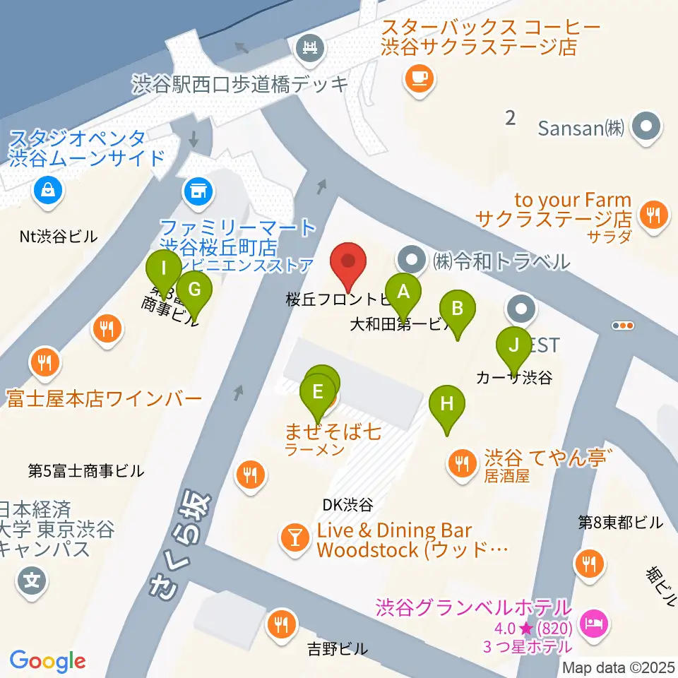 渋谷ギターズステーション周辺のファミレス・ファーストフード一覧地図
