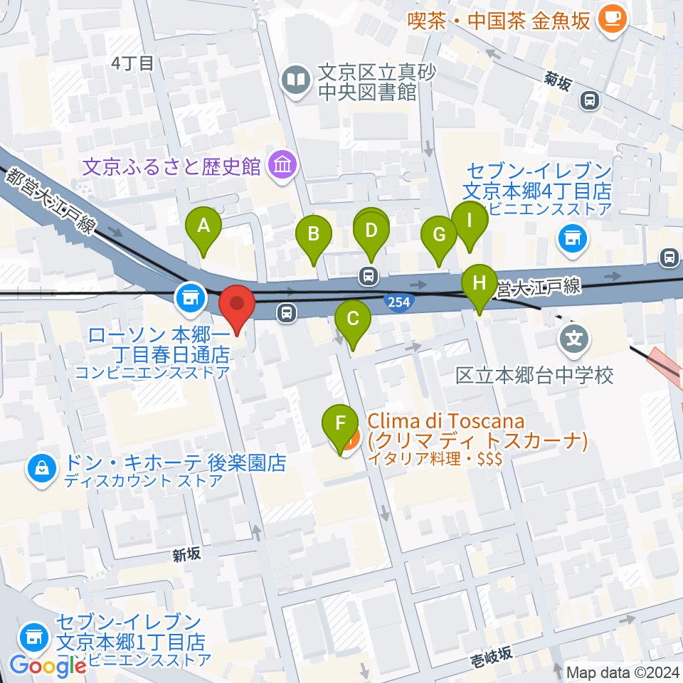 アカデミア・ミュージック周辺のファミレス・ファーストフード一覧地図