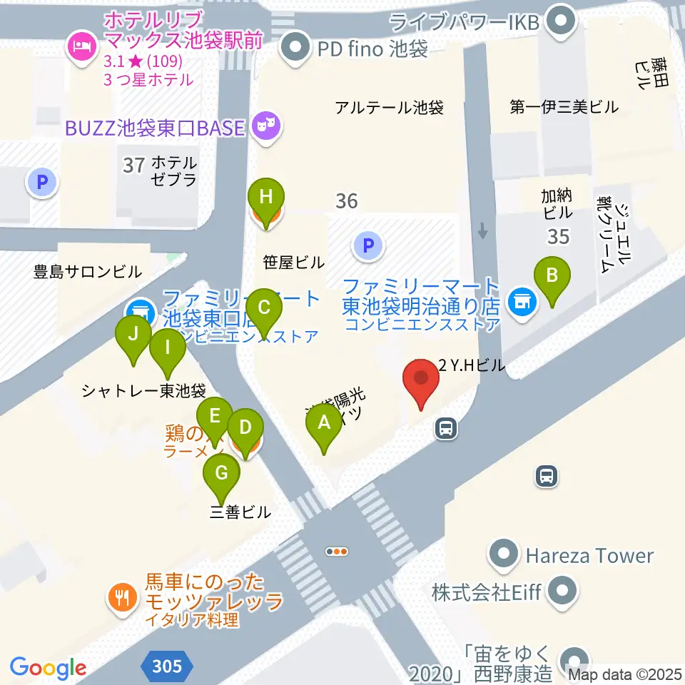 ロックハウスイケベ池袋周辺のファミレス・ファーストフード一覧地図