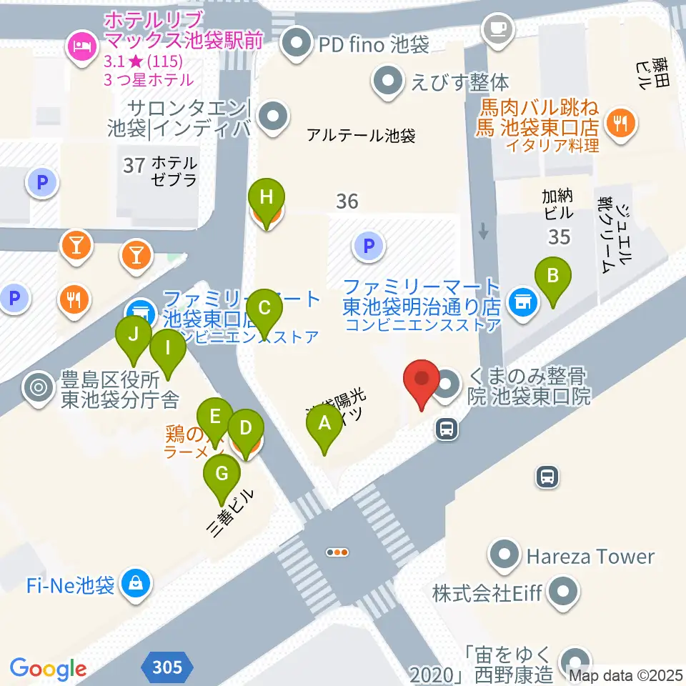 ロックハウスイケベ池袋周辺のファミレス・ファーストフード一覧地図