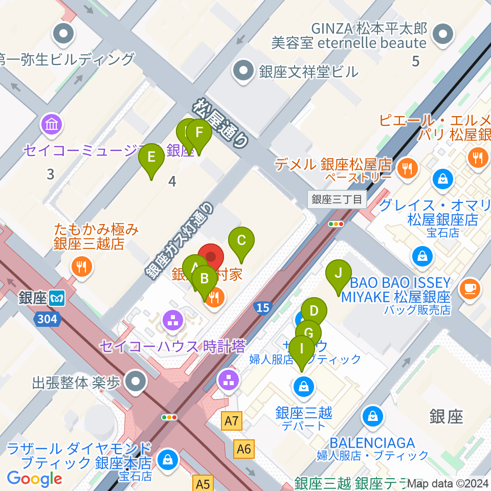 山野楽器 銀座本店周辺のファミレス・ファーストフード一覧地図