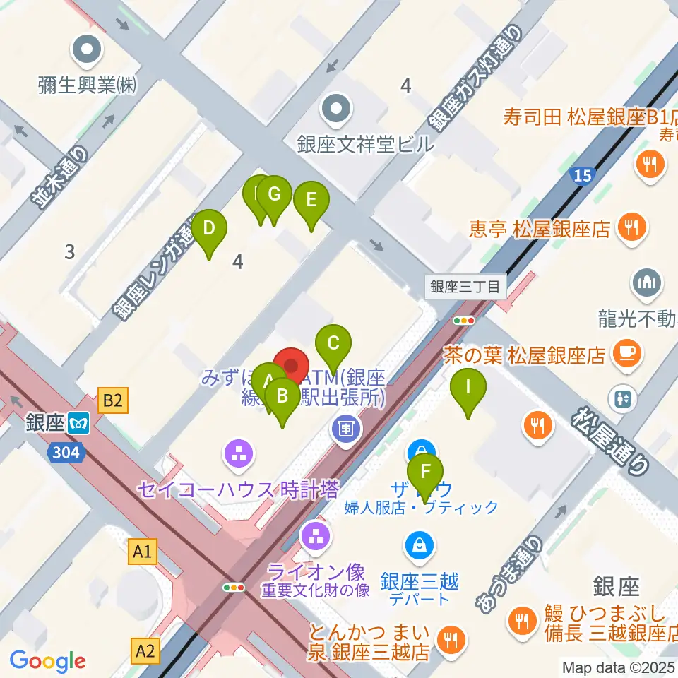 山野楽器 銀座本店周辺のファミレス・ファーストフード一覧地図