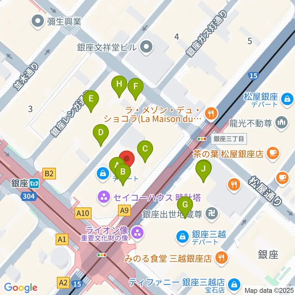 山野楽器 銀座本店周辺のファミレス・ファーストフード一覧地図