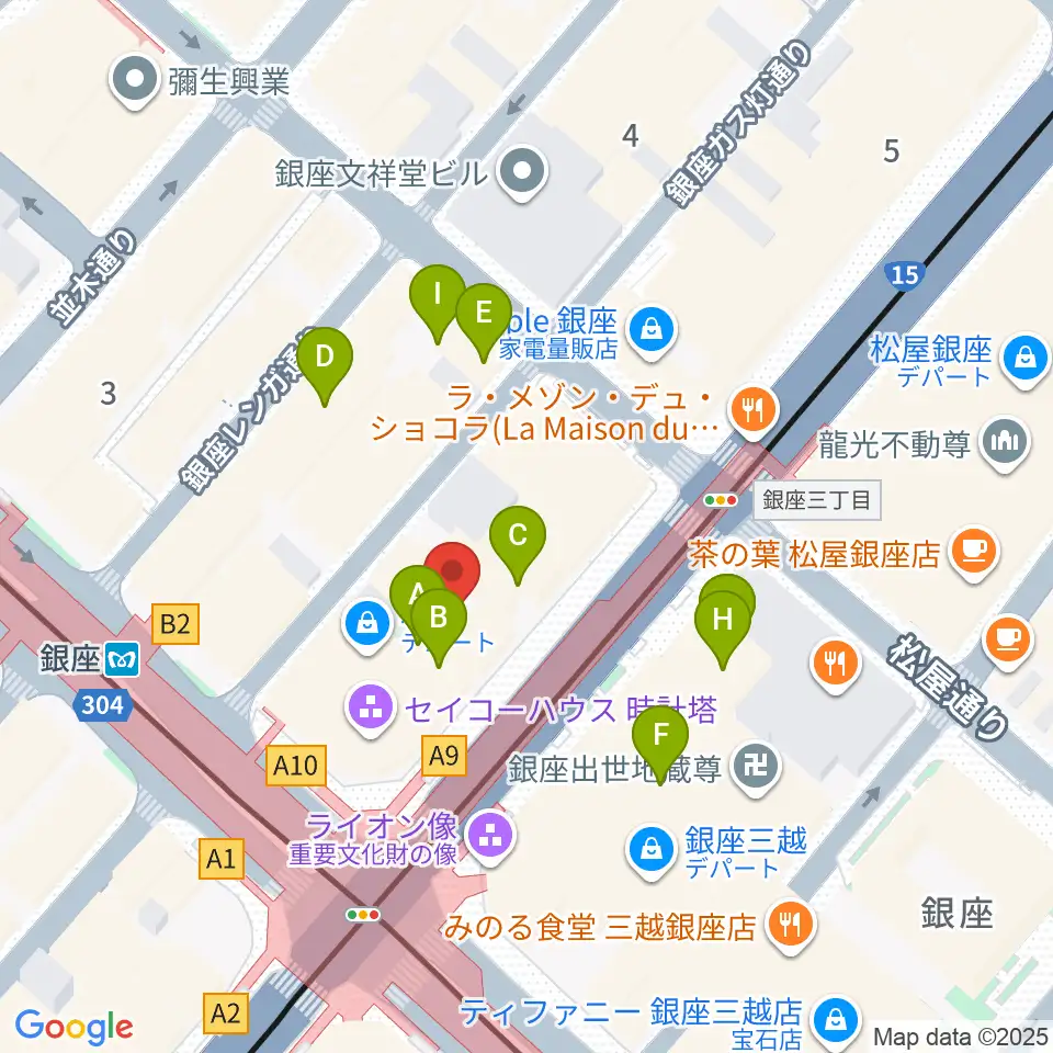 山野楽器 銀座本店周辺のファミレス・ファーストフード一覧地図