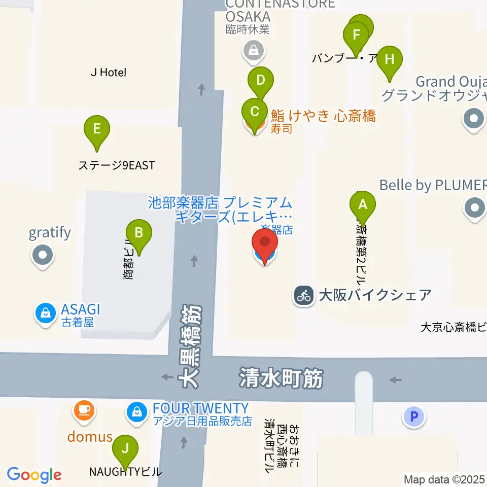 イケベ楽器店プレミアムギターズ周辺のファミレス・ファーストフード一覧地図