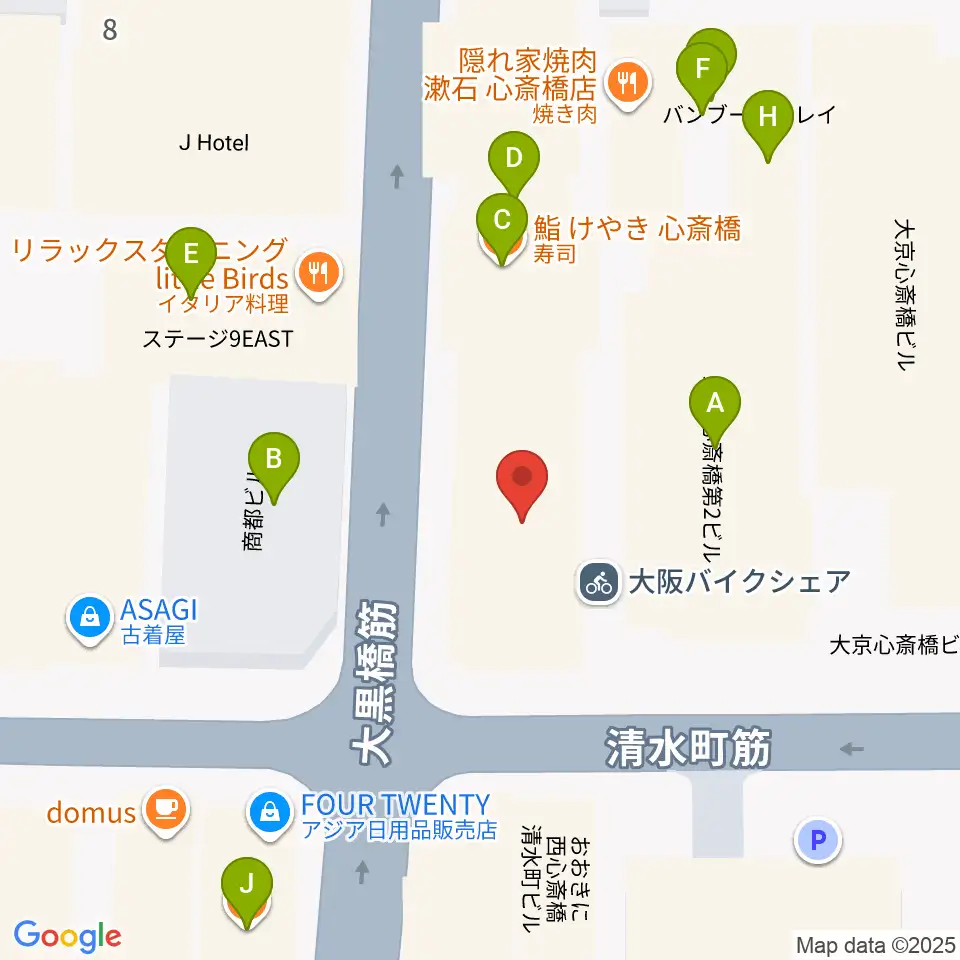 イケベ楽器店プレミアムギターズ周辺のファミレス・ファーストフード一覧地図