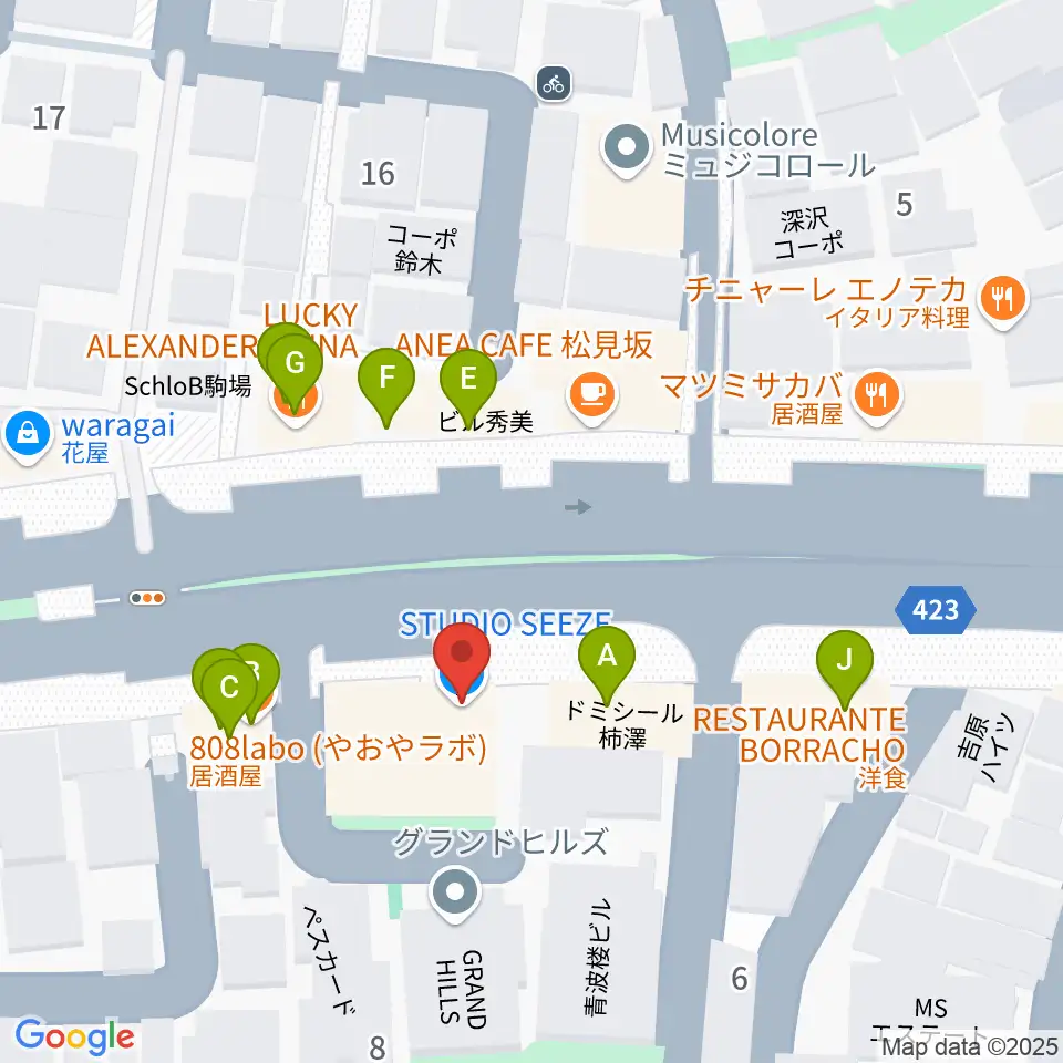 STUDIO SEEZE周辺のファミレス・ファーストフード一覧地図