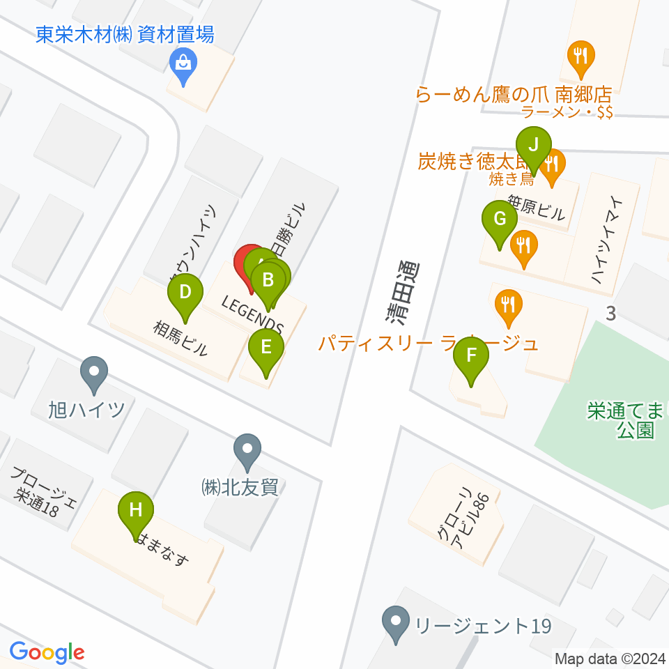 Music&Drinks LEGENDS周辺のファミレス・ファーストフード一覧地図