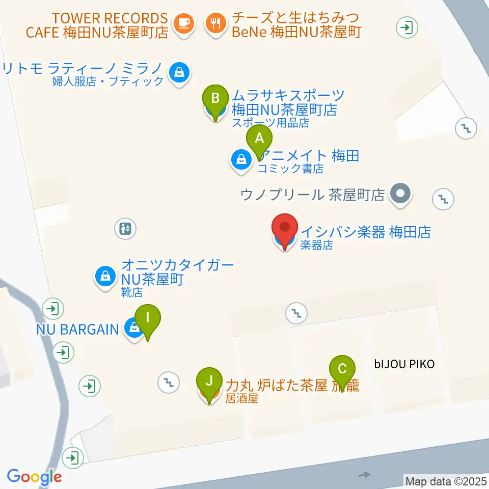 イシバシ楽器 梅田店周辺のファミレス・ファーストフード一覧地図