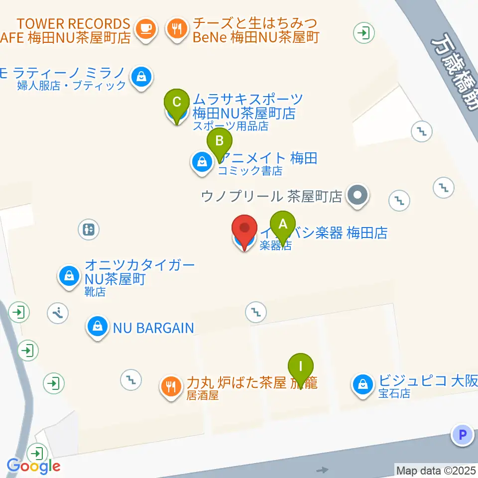 イシバシ楽器 梅田店周辺のファミレス・ファーストフード一覧地図