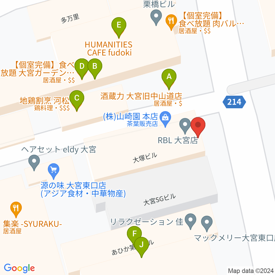 クレアーレ大宮周辺のファミレス・ファーストフード一覧地図