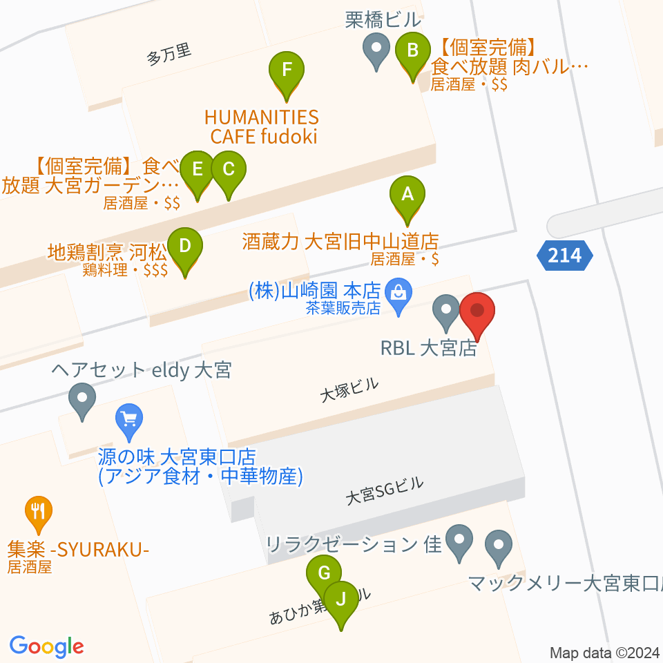 クレアーレ大宮周辺のファミレス・ファーストフード一覧地図