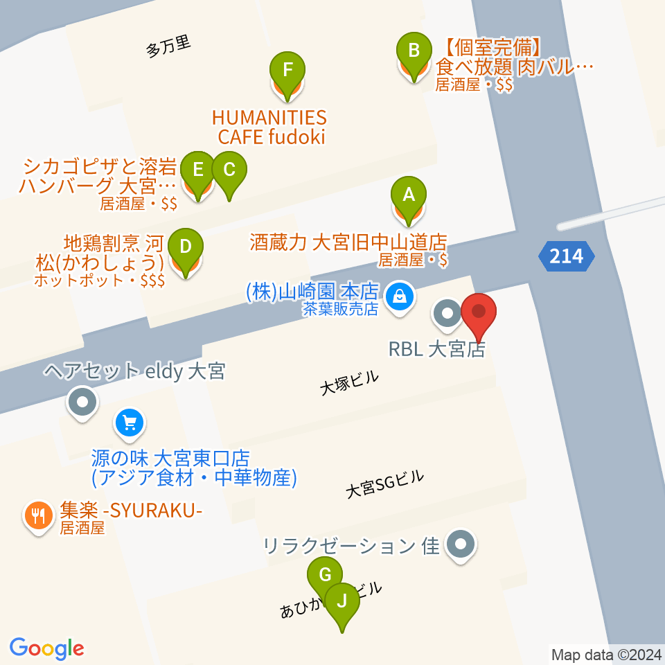 クレアーレ大宮周辺のファミレス・ファーストフード一覧地図