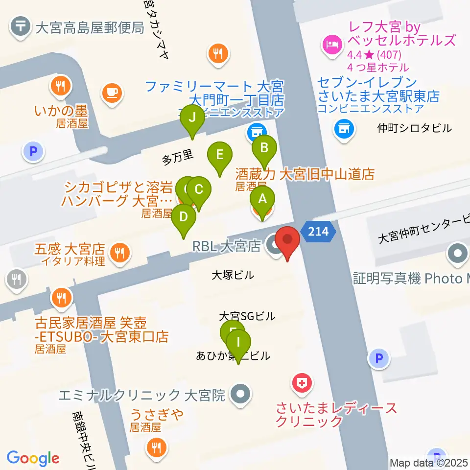クレアーレ大宮周辺のファミレス・ファーストフード一覧地図