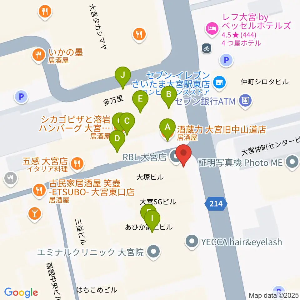 クレアーレ大宮周辺のファミレス・ファーストフード一覧地図