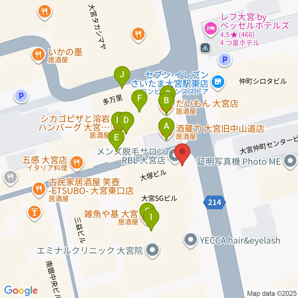 クレアーレ大宮周辺のファミレス・ファーストフード一覧地図