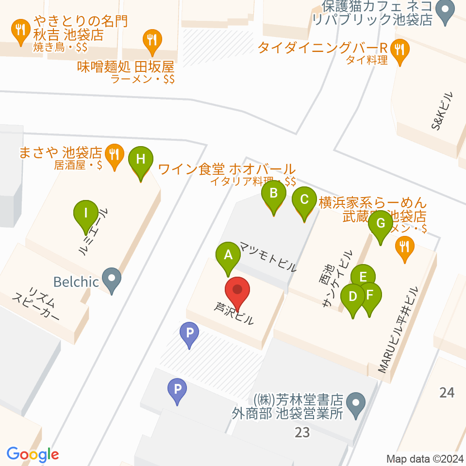 イケガク周辺のファミレス・ファーストフード一覧地図