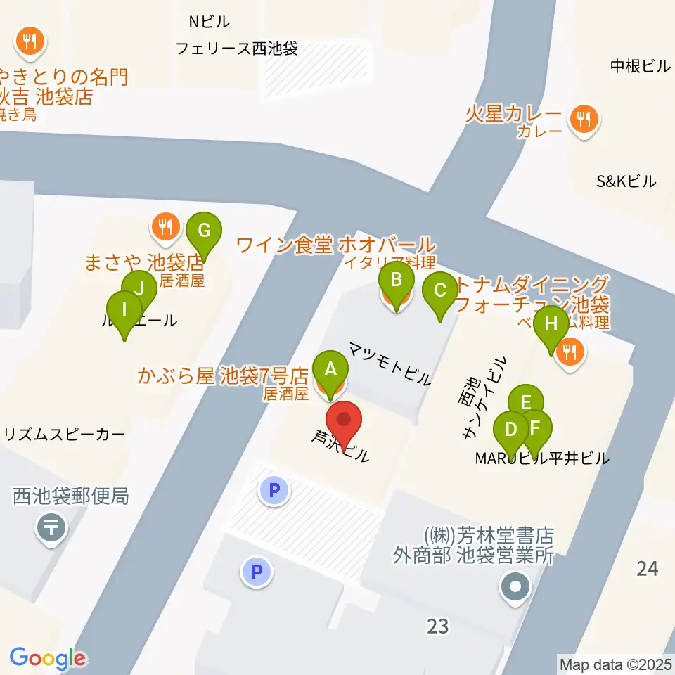 イケガク周辺のファミレス・ファーストフード一覧地図