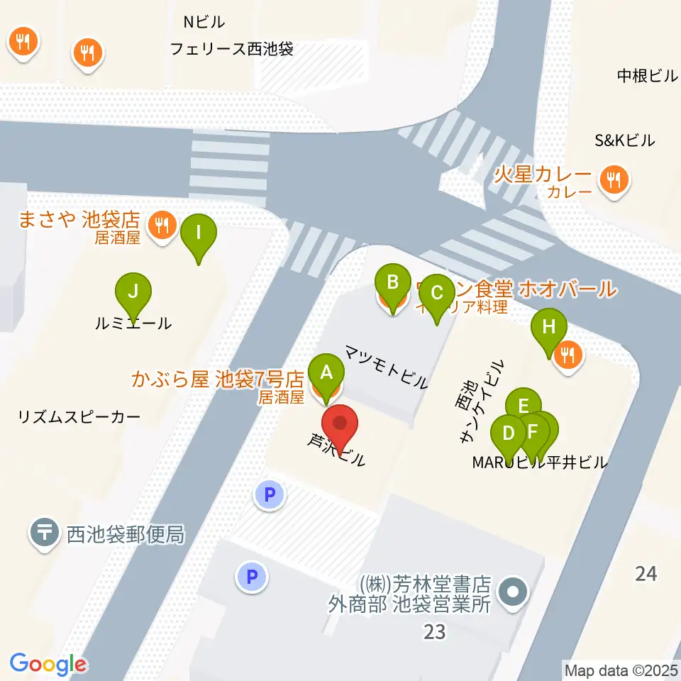 イケガク周辺のファミレス・ファーストフード一覧地図