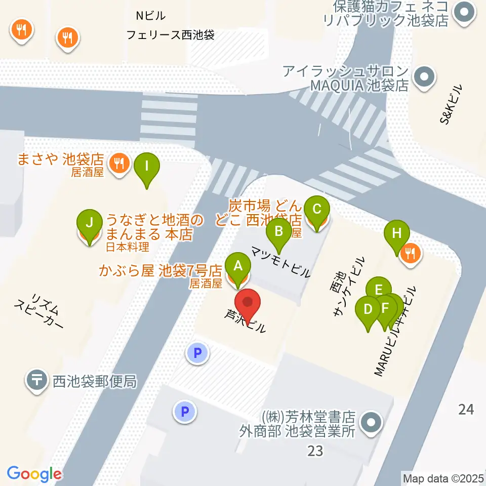 イケガク周辺のファミレス・ファーストフード一覧地図