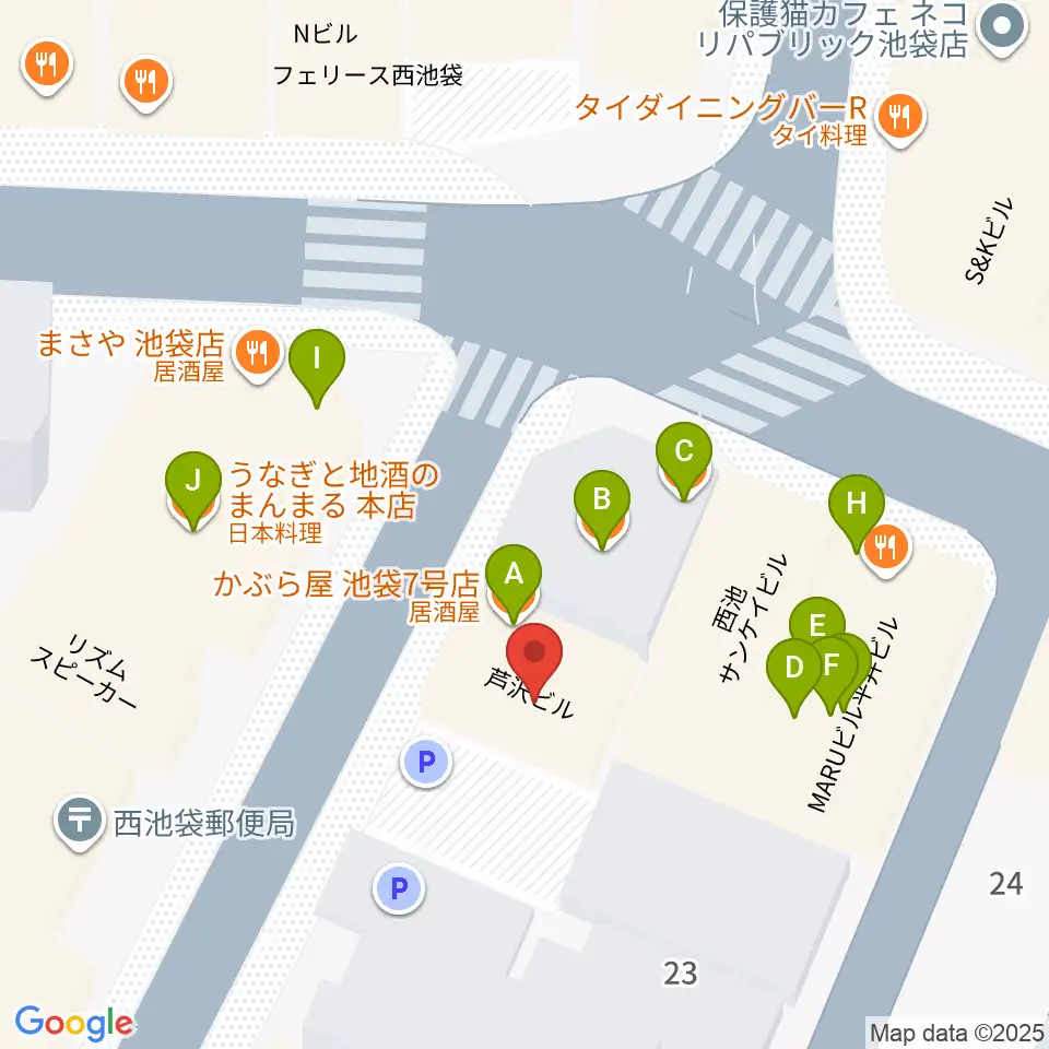 イケガク周辺のファミレス・ファーストフード一覧地図