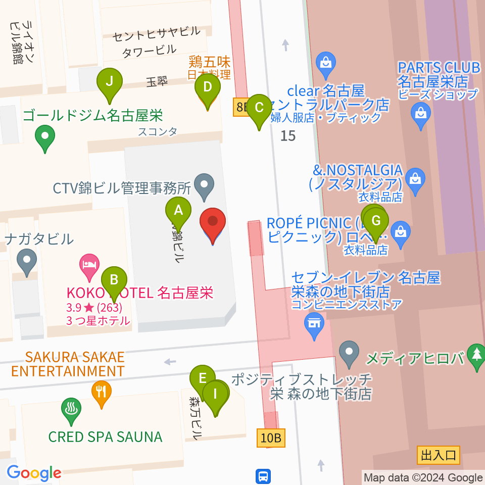 カワイ名古屋周辺のファミレス・ファーストフード一覧地図
