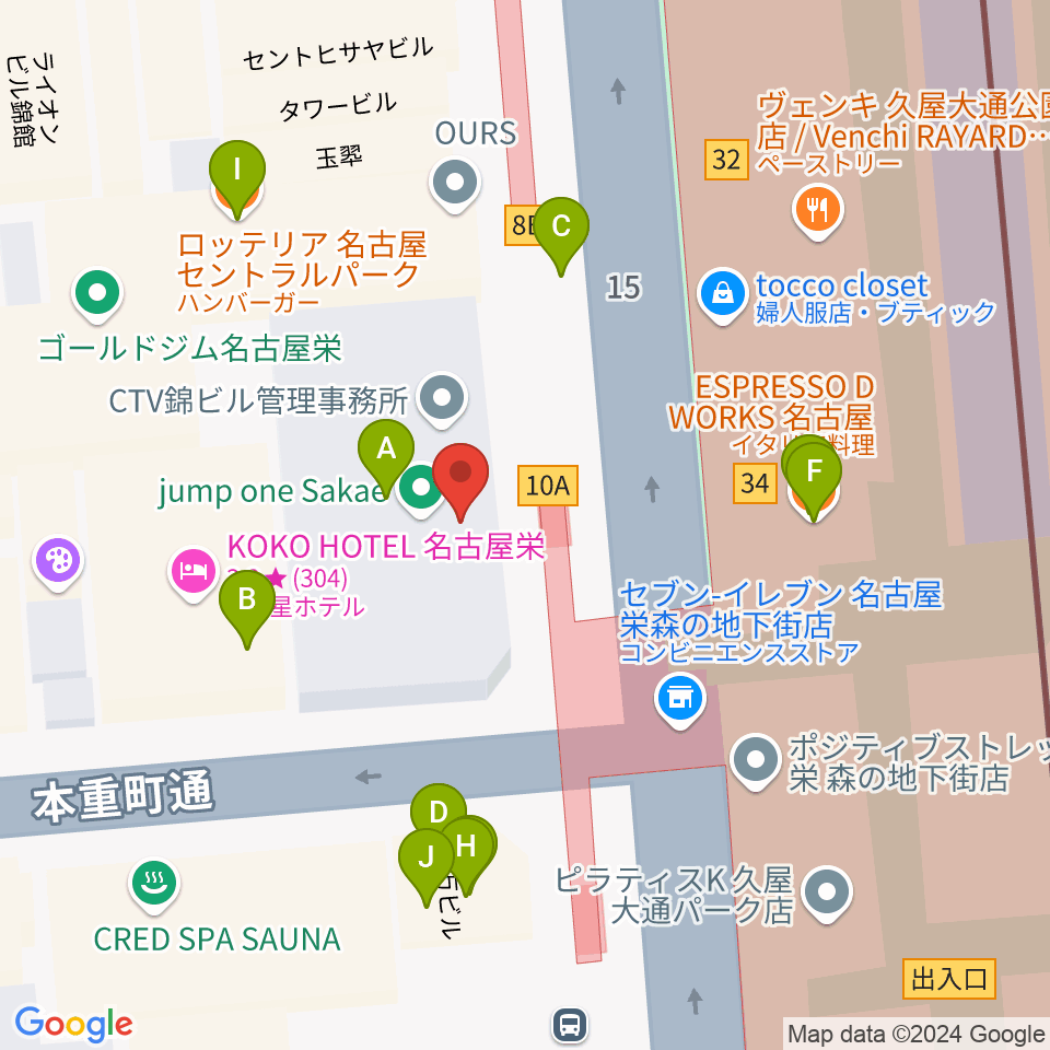 カワイ名古屋周辺のファミレス・ファーストフード一覧地図