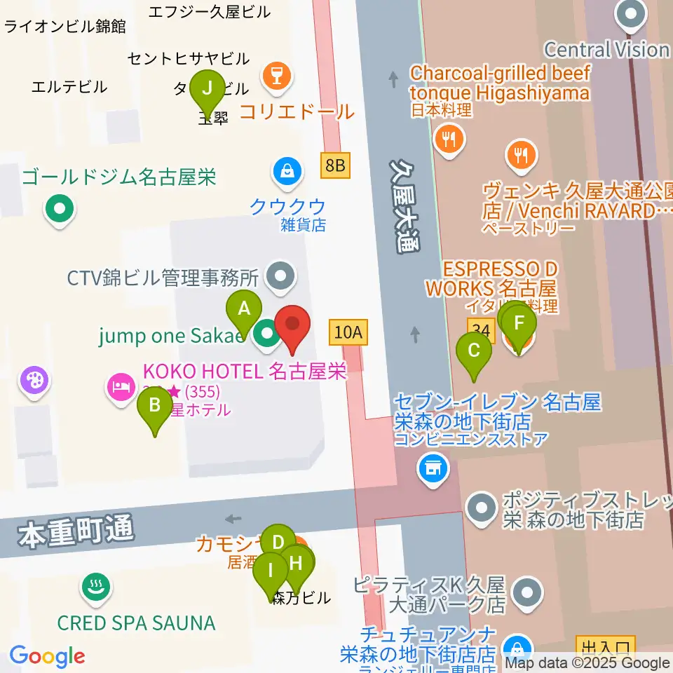 カワイ名古屋周辺のファミレス・ファーストフード一覧地図