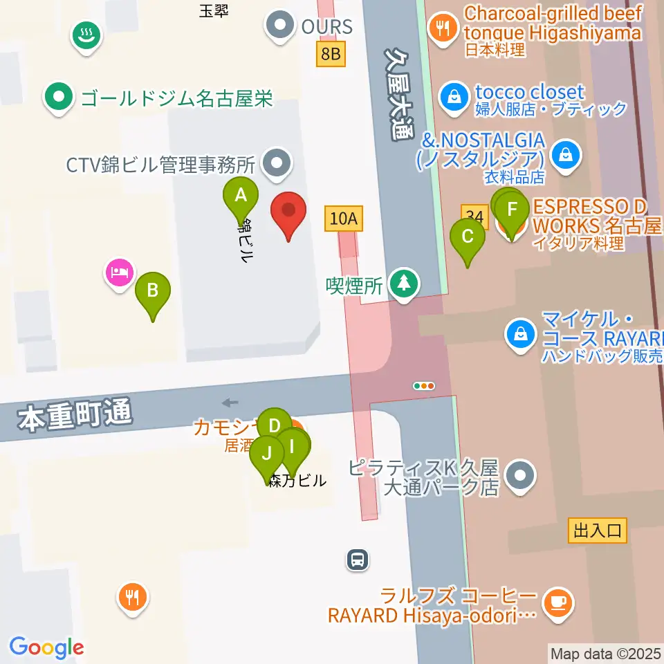 カワイ名古屋周辺のファミレス・ファーストフード一覧地図