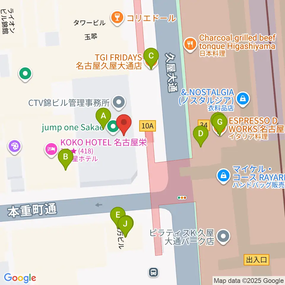 カワイ名古屋周辺のファミレス・ファーストフード一覧地図