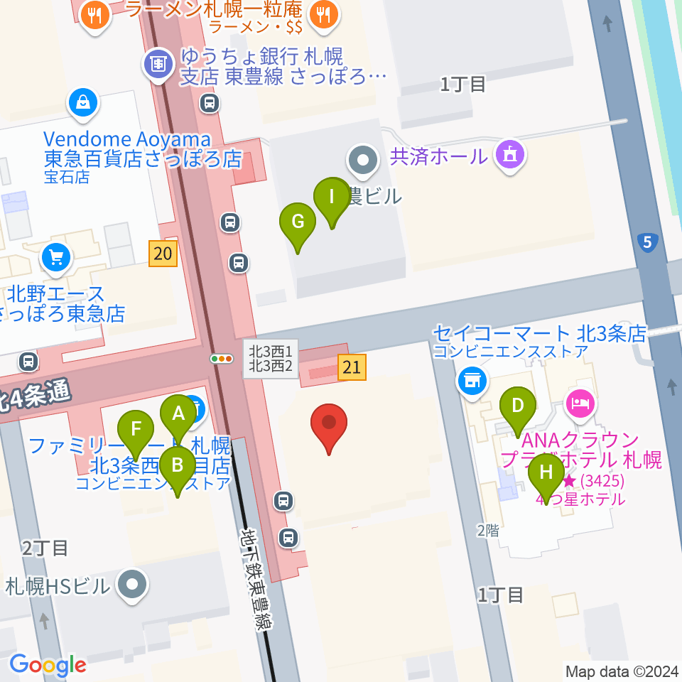 カワイ札幌周辺のファミレス・ファーストフード一覧地図