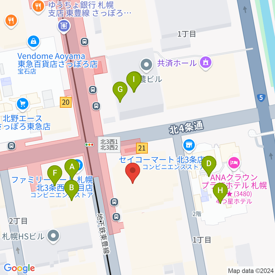 カワイ札幌周辺のファミレス・ファーストフード一覧地図