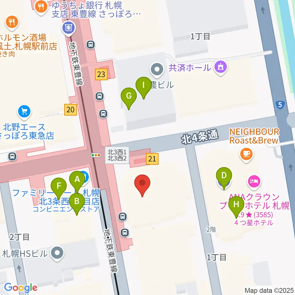 カワイ札幌周辺のファミレス・ファーストフード一覧地図