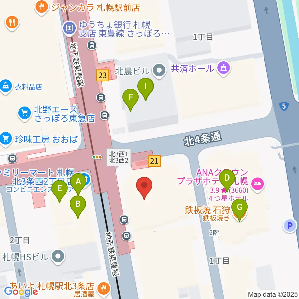 カワイ札幌周辺のファミレス・ファーストフード一覧地図