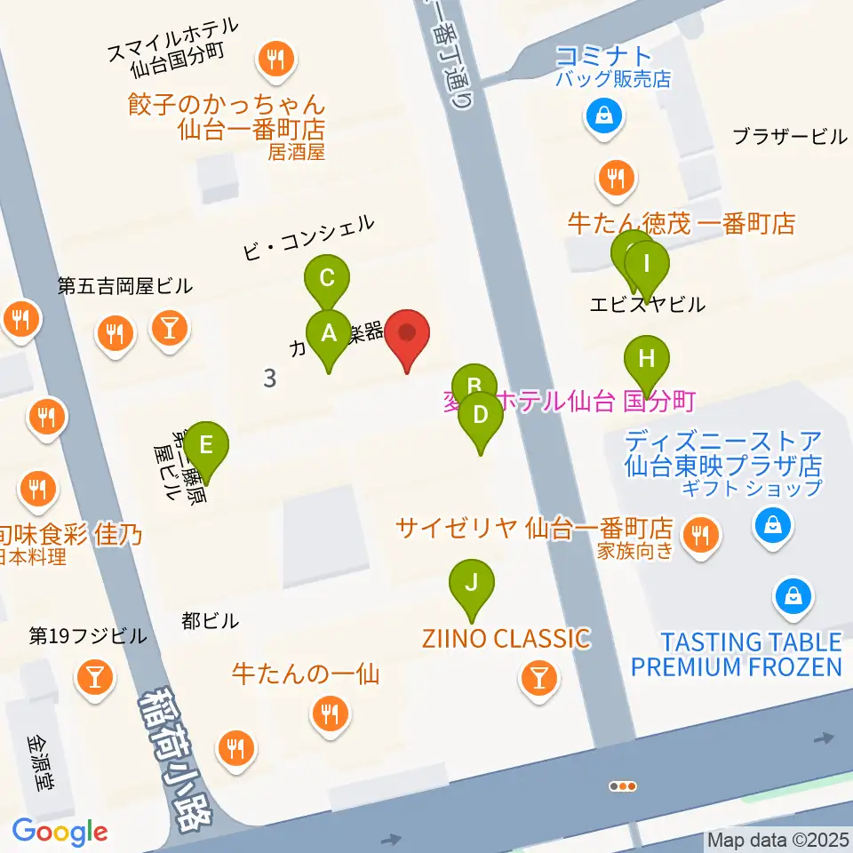 カワイ仙台周辺のファミレス・ファーストフード一覧地図