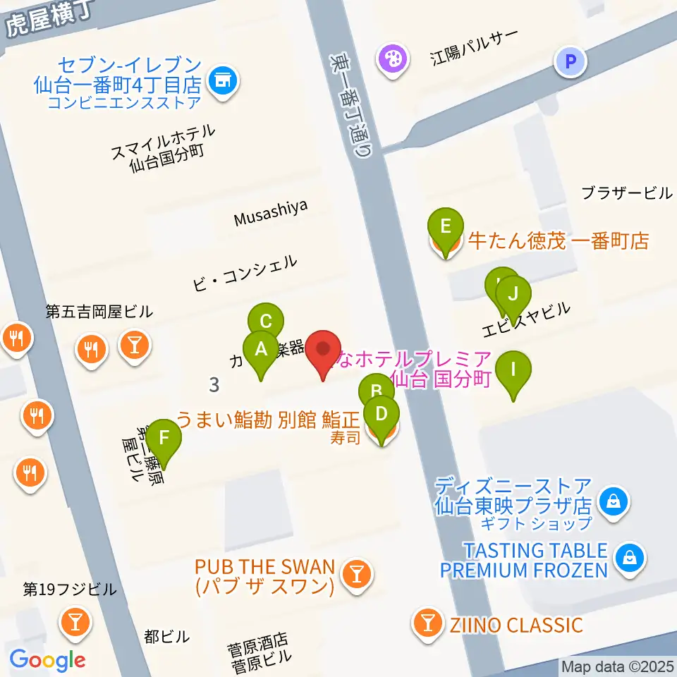 カワイ仙台周辺のファミレス・ファーストフード一覧地図