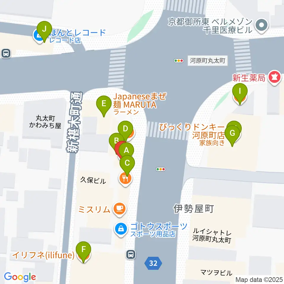 ティンカーベルミュージックスクール周辺のファミレス・ファーストフード一覧地図