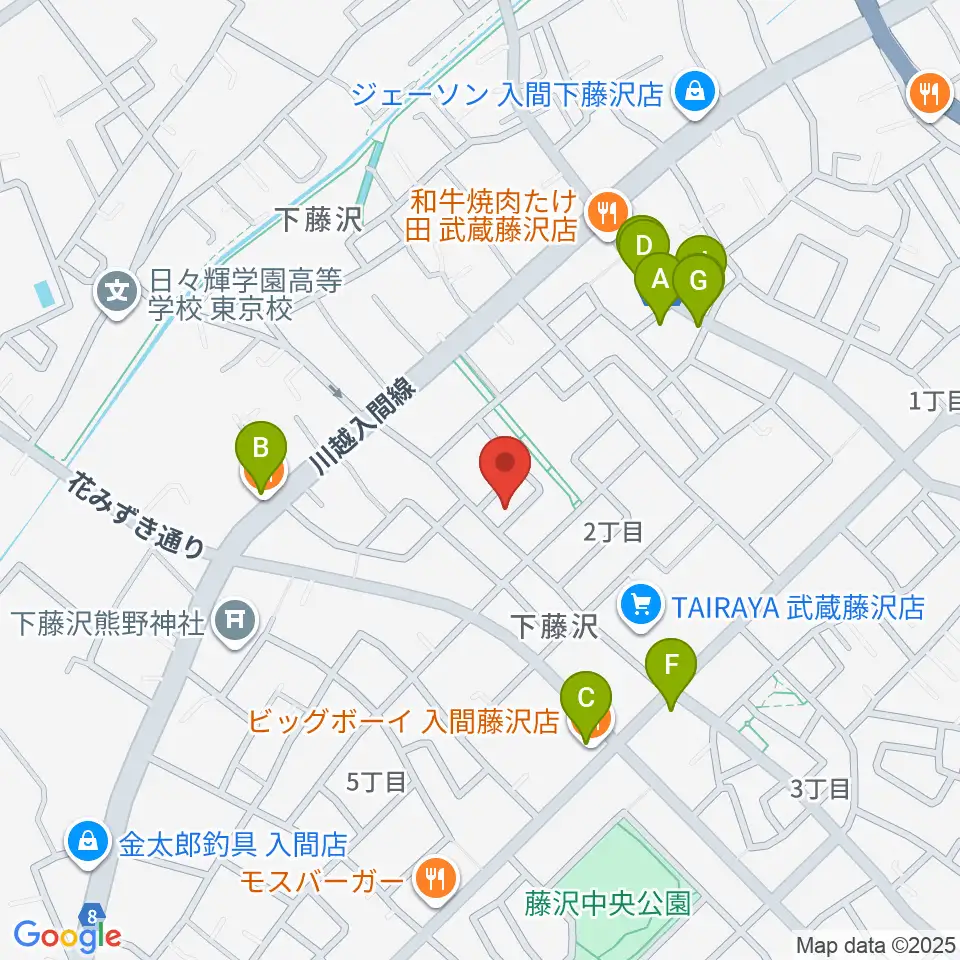 音楽教室ワンダートーン周辺のファミレス・ファーストフード一覧地図