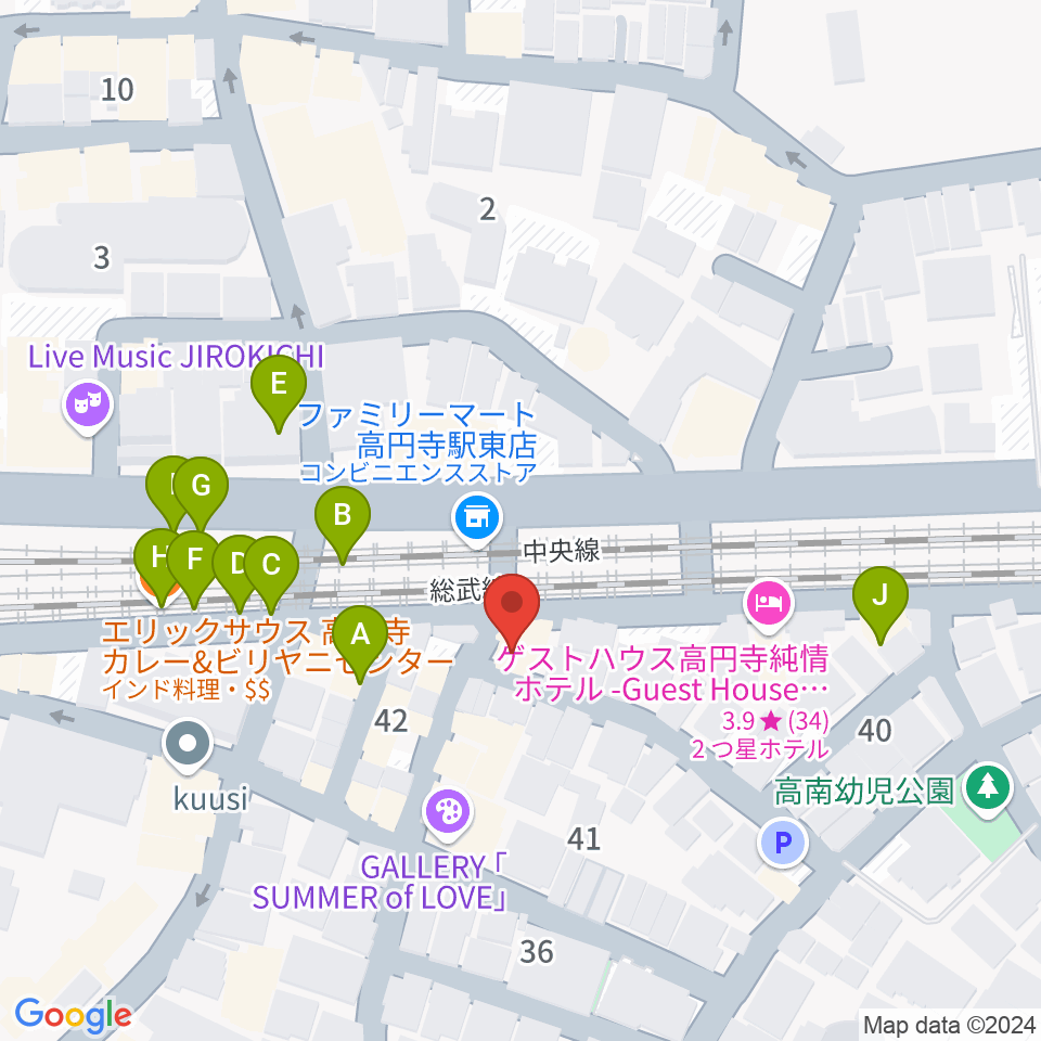 はいから和楽器教室 高円寺校周辺のファミレス・ファーストフード一覧地図